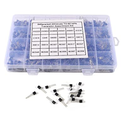 840pcs Transistors Assortment Kit, 24 Value Silicon PNP NPN Power Transistor Assorted Assortment Box Set BC327, BC337, BC517, BC547, BC548, BC549, BC550, BC556, BC557, BC558 for Hobby Electronics