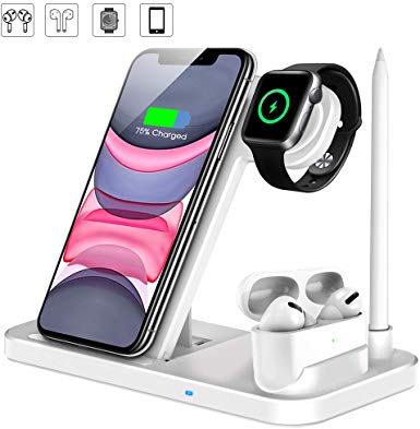 LESHI Wireless Charger, 4 in 1 Qi-Certified 10W Fast Charger Station for iwatch Airpods i Phone 11/11pro/11pro Max/X/XS/XR/Xs Max/8/8 Plus, Wireless Charger Stand for Galaxy S10/S10 Plus