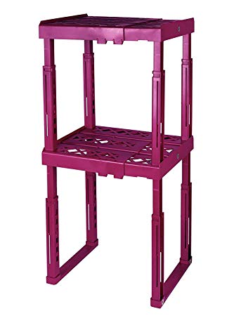 Tools for School Locker Shelf. Adjustable Width 8" - 12 1/2" and Height 9 3/4" - 14". Stackable and Heavy Duty. (Magenta, Double)