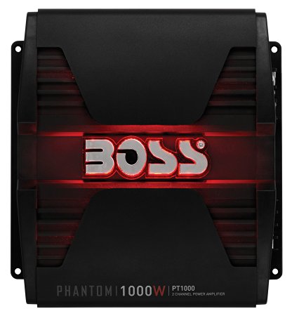 BOSS AUDIO PT1000 Phantom 1000-Watt Full Range, Class A/B 2 to 8 Ohm Stable 2 Channel Amplifier with Remote Subwoofer Level Control