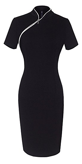 HOMEYEE Women's Classic Slim Fit Short Sleeve Midi Dress UB60