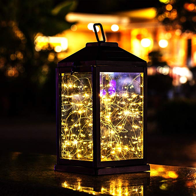 Solar Lantern Outdoor Hanging Sunwind Decorative Lanterns Metal with 30 Warm White LEDs Solar Table Lamp