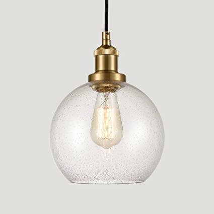 Modern Brass Seeded Glass Pendant Lights Golden Finish Pendant Lighting Fixture