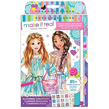 Make It Real - Fashion Design Sketchbook: Blooming Creativity. Inspirational Fashion Design Coloring Book for Girls. Includes Sketchbook, Stencils, Puffy Stickers, Foil Stickers, and Design Guide