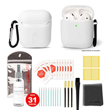 RevJams 31pc Cleaning Kit and Hard Case COMBO for Apple AirPods, Pro, AirPods 2 - Our Specially Formulated Cleaning Solution, Microfiber Cloth, Safe Brushes,Dust Stickers,Swabs, and More, New Version