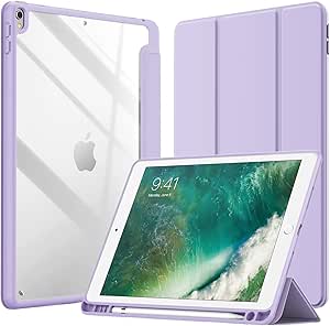 JETech Case for iPad Air 3 (10.5-Inch 2019, 3rd Generation) and iPad Pro 10.5-Inch with Pencil Holder, Clear Transparent Back Shell Slim Stand Shockproof Tablet Cover (Light Purple)