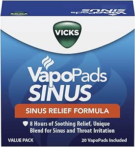 Vicks VapoPads Sinus Relief Formula Value Pack for Sinus and Throat Irritation, Vapor Pads for Steam Inhalers, Humidifiers, and Vaporizers, 20 Count, White, VSP39