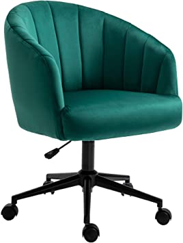 HOMCOM Retro Swivel Chair Fabric Sofa Height Adjustable with Metal Base, Leisure Chair on Rolling Wheels for Home Office Cafe Hotel, Green