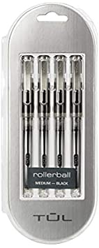 TUL RB1 Rollerball Pens, Medium Point, 0.7 mm, Assorted Barrels, Black Ink, Pack of 4