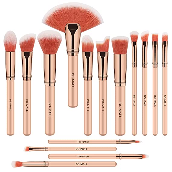 BS-MALL Makeup Brush Set, 15 PCS Premium Synthetic Makeup Brushes Foundation Eyebrow Eyeshadow Concealer Blending Eyeliner Comestic Brushes Pink