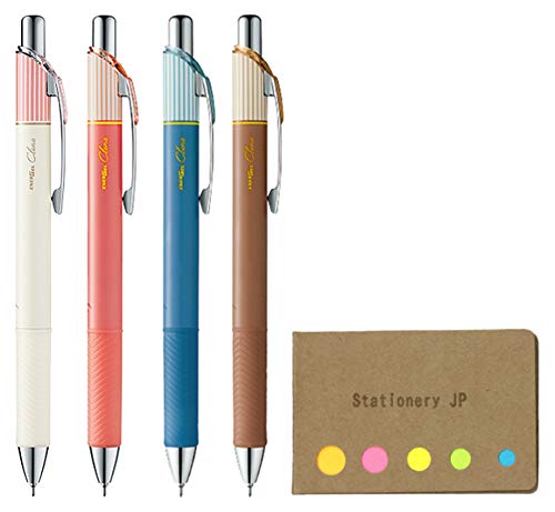 Pentel EnerGel Clena Retractable Liquid Gel Pen, Micro Fine Point 0.3mm Needle Tip, 4 Colors Ink, 5-Pack, Sticky Notes Value Set