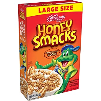 Kellogg's Honey Smacks Breakfast Cereal, Made with Whole Grain, Kids Snacks, Large Size, Original, 15.3oz Box (1 Box)