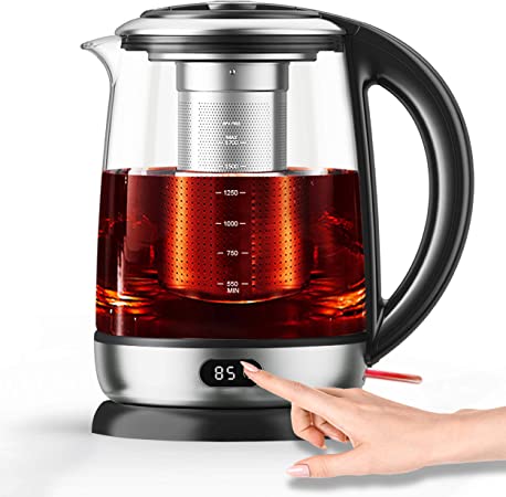 AICOOK Electric Kettle 1.7L Glass Tea Kettle, Precision Tea Maker 6 Temperature Presets with LED Display, Food Grade Stainless Steel, Auto Shut Off, BPA Free