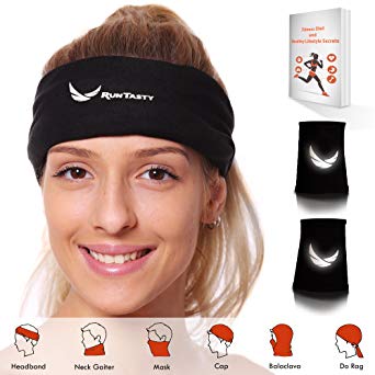 Premium Headwear Sweatband, Ebook & 2 Wristband Set - 12 Wearing Ways Including Versatile Headband, Bandana, Neck Gaiter, Face Mask - Ideal for Running, Tennis, Fishing, Hiking, Motorcycling and More!