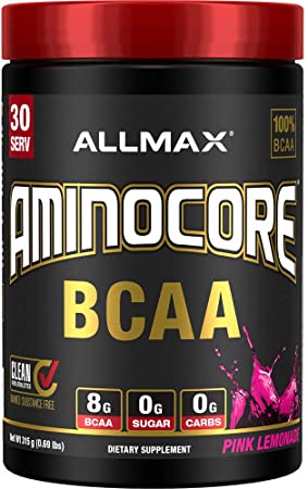 AMINOCORE BCAA – 8G BCAAs – 100% Pure Branch Chained Amino Acids – Gluten Free - Pink Lemonade - 315 Gram