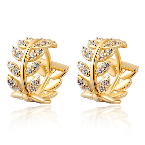 Women's 14K Gold Earrings Jewelry Stud Dangle Ear-Rings Willow Leaves