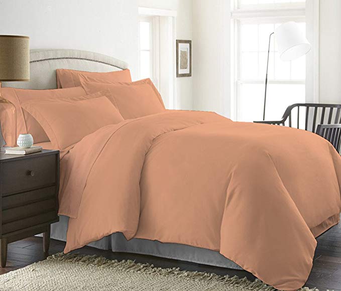 1000 Thread Count Duvet Cover With Zipper & Corner Ties 100% Egyptian Cotton Luxurious & Hypoallergenic ( California King/King, Peach ) by BED ALTER