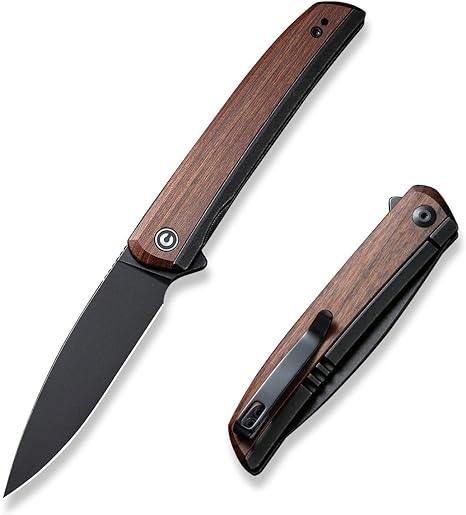 CIVIVI Savant Pocket Folding Knife 3.47-in Black Stonewashed 14C28N Blade Stainless Steel Handle with Cuibourtia Wood Inlay Nested Frame Lock Knife EDC Knife C20063B-1