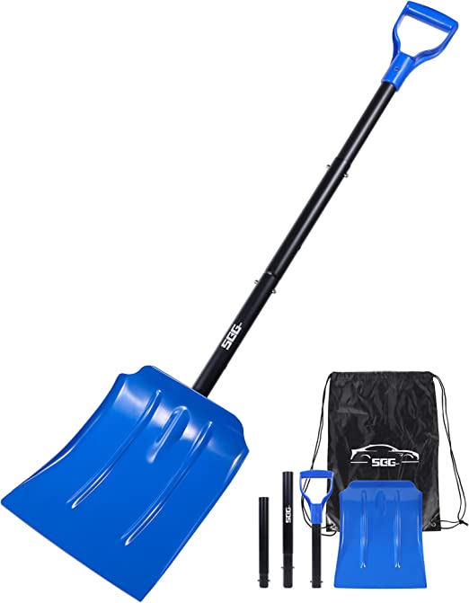 SEG Direct 47" Snow Shovel Collapsible, Large Aluminum Shovel Spade for Winter, Emergency Shovel for Car Snowmobile, Lightweight Portable Scoop for Driveway Camping Garden with Carrying Bag, Blue