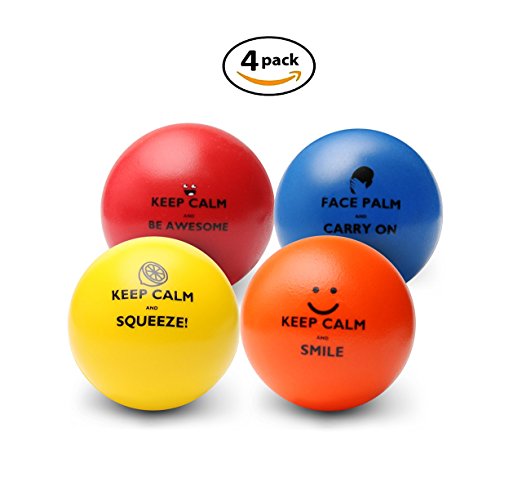 "Keep Calm" Funny Motivational Stress Balls | Squeeze Toy Gift 4 Pack | Fidget Accessory for Stress Relief, Special Needs, Concentration, Anxiety, Motivation, ADHD, ADD, Autism and Team Building
