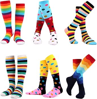 WeciBor Women's Funny Novelty Multi Colorful Pattern Cotton Knee High Socks