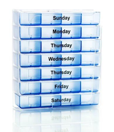 Survive Vitamins 7 Day Pill Organizer 4 Times a Day Pill Box in Translucent Blue Color Pill Case