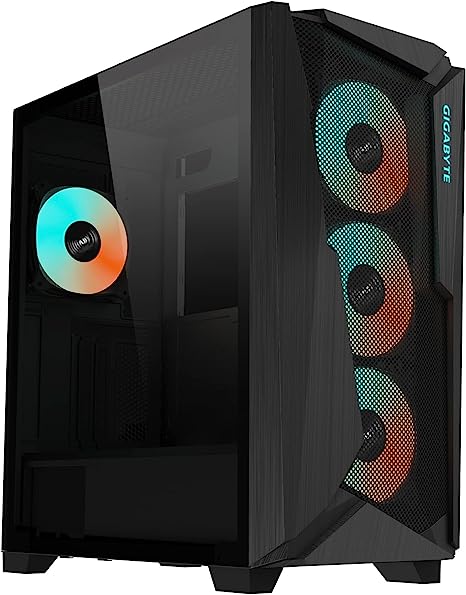 GIGABYTE C301 Glass - Black Mid Tower PC Gaming Case, Tempered Glass, USB Type-C, 4X ARBG Fans Included (GB-C301G)