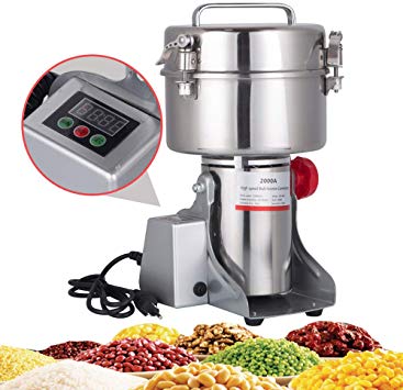 DaTOOL 2000g Commercial Electric Grain Grinder New LED Didital Display Stainless Steel Electric Mill Ultra-fine Powder Grinding Machine 32000 r/min CE Approved for Kitchen Herb Spice Pepper Coffee Powder Grinder (2000g Grinding Machine)