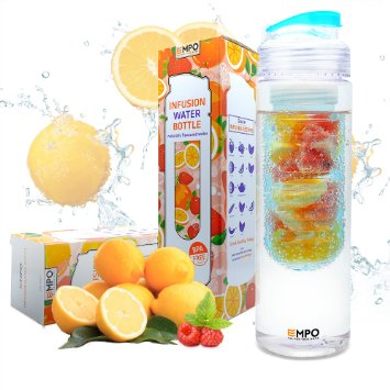 [BPA Free Tritan] EMPO® Fruit Infuser Water Bottle 700ml/25oz - LIFETIME WARRANTY - Blue - Free Recipe eBook - Gift Wrap Available