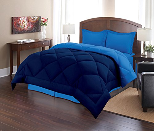 Sweet Home Collection 3 Piece Reversible Polyester Microfiber Goose Down Alternative Comforter Set with Pillow Shams, King, Navy/Regatta