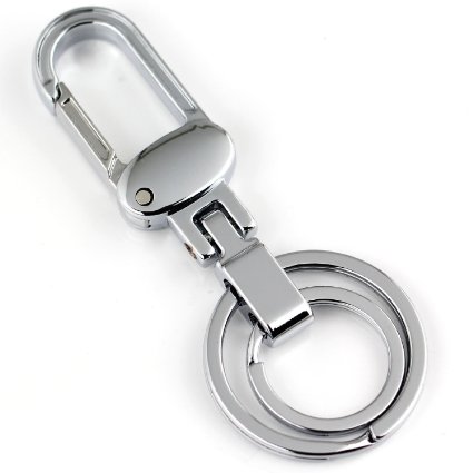 Maycomreg Pants Buckle Clip on Belt Polished Sliver Double Loops Keyring Keychain Car Key Chain Ring Key Fob 84019