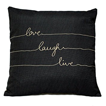 4TH Emotion Love Laugh Live Cotton Linen Square Throw Pillow Cover 18 x 18- Inch,Black