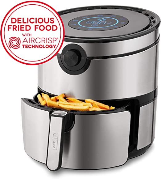 Dash DFAF600GBSS01 AirCrisp Pro Electric Air Fryer   Oven Cooker with Digital Display   8 Presets, Temperature Control, Non Stick Fry Basket, Recipe Guide   Auto Shut Off Feature, 6qt, Stainless Steel