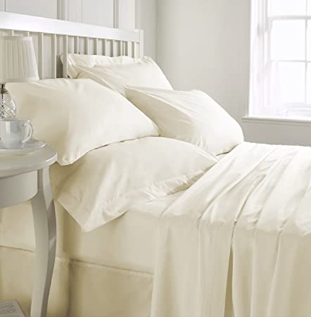 [hachette] King Size Cream 100% Egyptian Cotton Fitted Sheet in 200 Thread Count 200TC Plain
