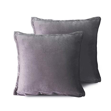 Edow Velvet Throw Pillows (Set of 2), Soft Fluffy Down Alternative Polyester Stuffing Decorative Pillows for Home Decor, Sofa, Couch, Bed, Office and Car. (Gray Violet, 18x18)