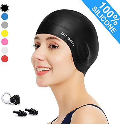 arteesol Swimming Cap, Silicone Swim Cap for Women Men, Durable Non-Slip Waterproof Swim Cap Protect Ears, Long Hair for Adults, Older Kids, Boys and Girls