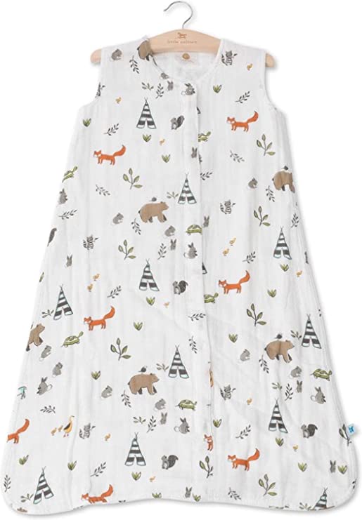 Little Unicorn – Forest Friends Cotton Muslin Sleep Bag | 100% Cotton | Super Soft and Lightweight | Baby | Size Small: 0-6 Months | Machine Washable | 1.1 TOG