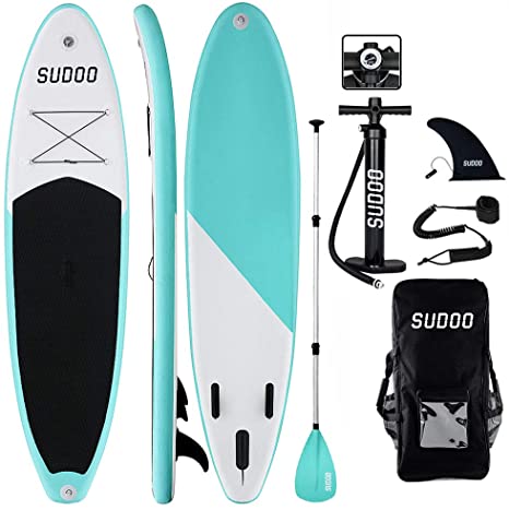 Inflatable SUP Stand Up Paddle Board Paddle(6 In Thick) Universal Accessories Wide Stance w/Bottom Fin for Paddling and Surf Control | Non-Slip Deck | Adjustable Paddle | Hand Pump with Pressure Guage