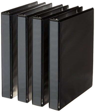 AmazonBasics 3-Ring Binder, 1 Inch - 4-Pack (Black)