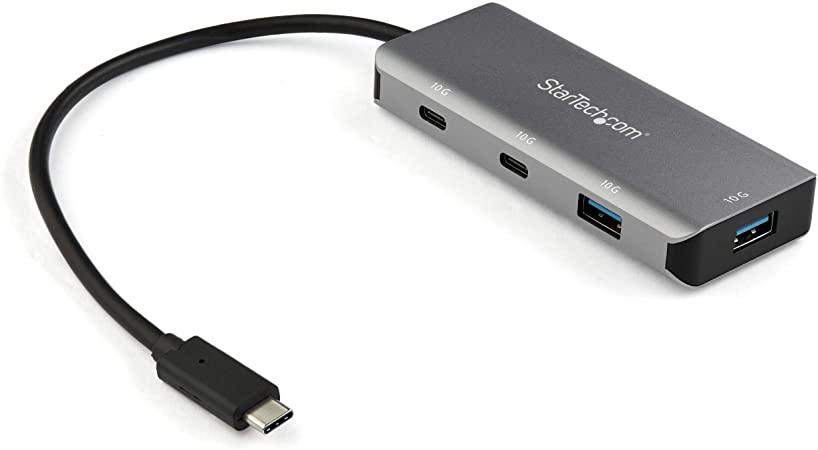 StarTech.com 4 Port USB C Hub w/ 2x USB A & 2x USB C - SuperSpeed 10Gbps USB Type-C 3.1/3.2 Gen 2 Hub - USB Bus Powered - Portable USB-C to USB Adapter Hub - Aluminum - 9.8" (25cm) Cable (HB31C2A2CB)