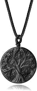 COAI Religious Jewelry Obsidian Stone Life Tree Pendant Necklace