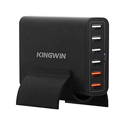 Kingwin 60W 6-Port USB Quick Charge 2.0 Desk Charger W/IQ Technology for iPhone 7/6S/Plus, iPad Pro/Air 2/Mini/iPod, Galaxy S8/S7/S6/Edge, Note5/4, LG, Nexus, HTC, Etc