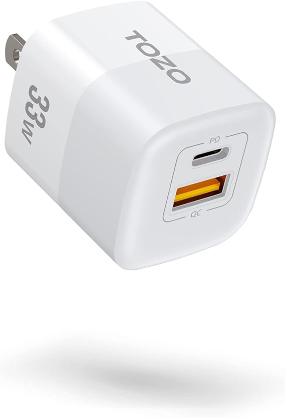 TOZO C3 USB C 33W Compact Fast Wall Charger PD Power Adapter 2 Ports Compatible for USB-C iPhone14/13/12/Pro/Pro Max,Samsung S22/21,ipad Air/Pro,MacBook Air/Surface Book2,White (Cable not Included)