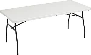 Amazon Basics Folding Table 6 ft with Carrying Handle, Indoor & Outdoor, White