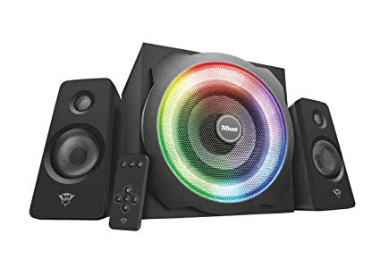 Trust GXT 629 Tytan RGB 2.1 PC Gaming Speaker System with Subwoofer, UK Plug, LED Illuminated RGB, Black
