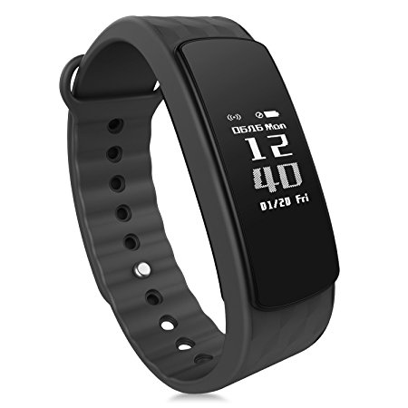 Heart Rate Monitor, Smart Fitness Band Activity Tracker Bracelet Wristband HR Pedometer Wireless Waterproof Calorie Counter Weather Temperature Smart Watch for IOS & Android Smartphone IP67