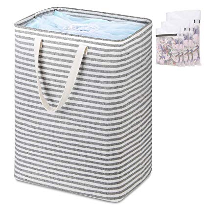 Magicfly Laundry Hamper, 75L Self-Standing Waterproof & Foldable Large Laundry Basket with 5 Laundry Bags Tall Slim Laundry Bags with Extended Handle Extra Large for Clothes Towels Beddings Toys, Grey