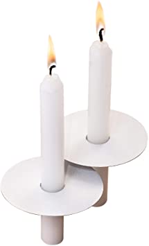 Exquizite 52 White Candles with Drip Protectors for Spells, Chime, Christmas Eve Candlelight Service, Easter Service, Vigil Service, Memorial Service, Devotional Service, Unscented White 5" H X 3/5" D