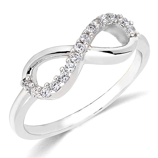 Sterling Silver Rhodium Plated Forever Infinity Cubic Zirconia Ring Love & Friendship Sizes 3~9