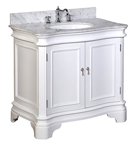 Kitchen Bath Collection KBC-A36WTCARR Katherine Bathroom Vanity with Marble Countertop, Cabinet with Soft Close Function and Undermount Ceramic Sink, Carrara/White, 36"